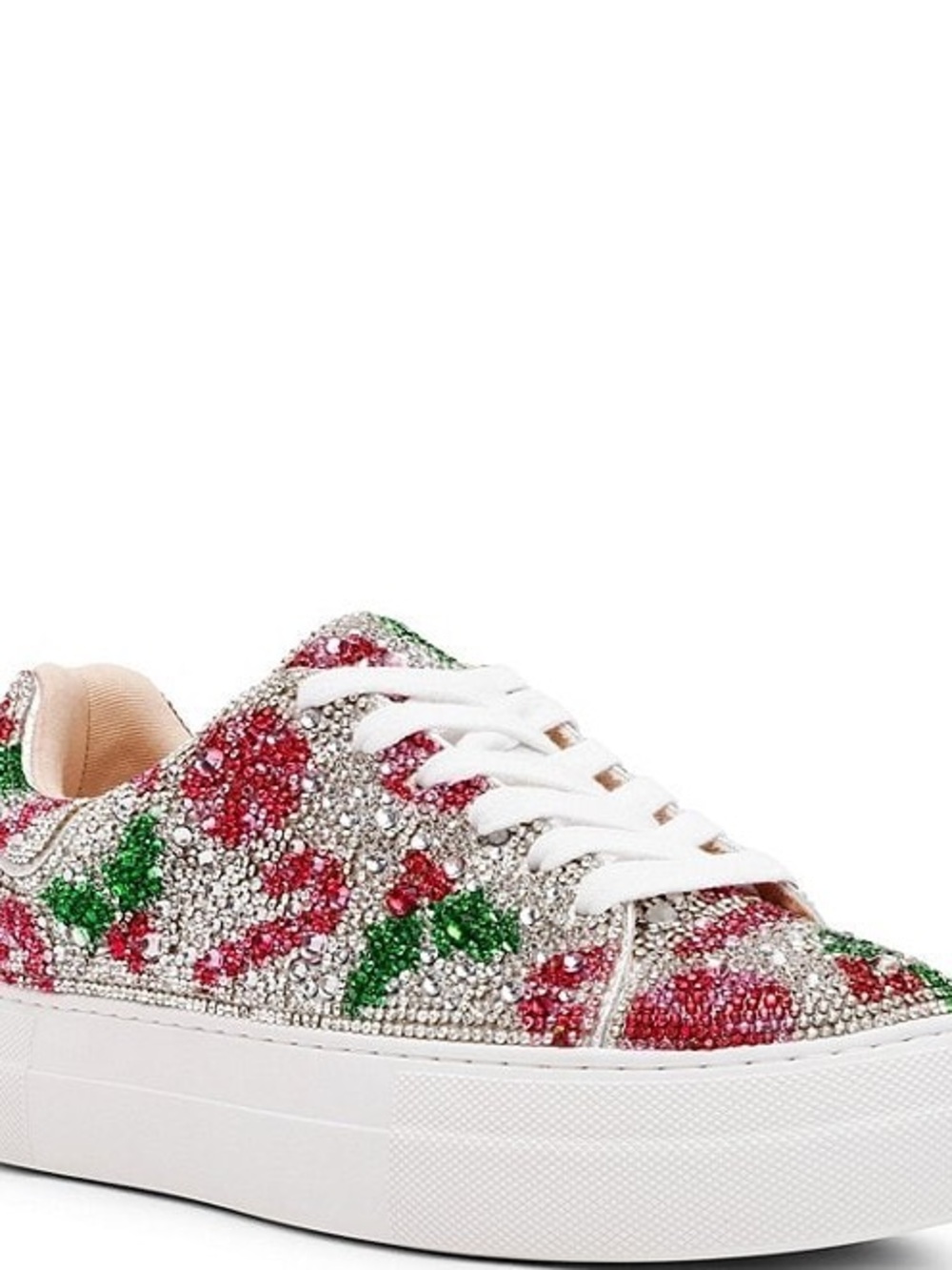 NWT Betsey Johnson Sidny Holiday Holly Print Rhinestone Platform Sneakers Sz 6,5 - Picture 2 of 16